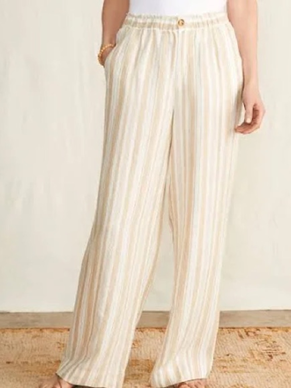 Faherty Monterey Wide-Leg Pants 100% Linen Striped Size L NWT